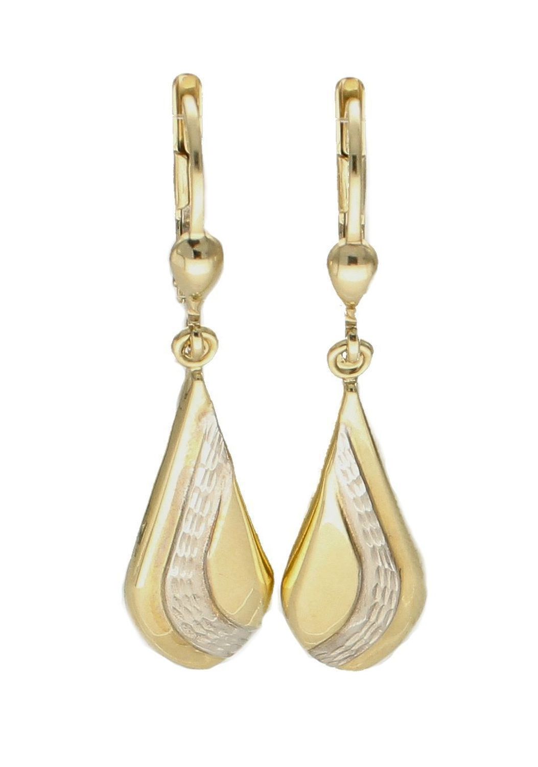 Kolczyki złote wiszące 333 łezki z białym złotem KL 6153 333. Kolczyki złote wiszące 333 łezki. Eleganckie, złote kolczyki z ozdobnym wiszącym elementem w kształcie łezki z dodatkiem i żółtego złota wykonane z próby złota 333.jpg